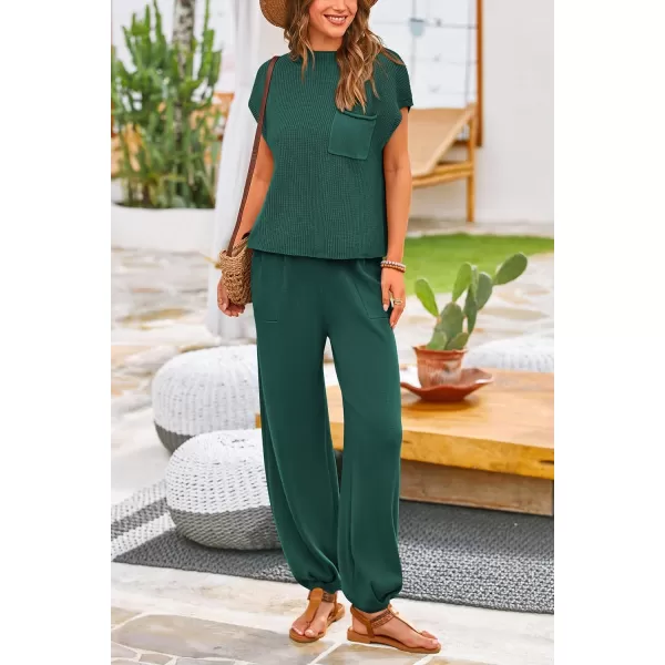 PRETTYGARDEN Womens Two Piece Outfits Sweater Sets Knit Pullover Tops And High Waisted Pants Matching Tracksuit Sweatsuit SetDark Green