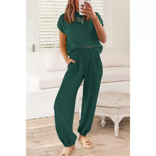 PRETTYGARDEN Womens Two Piece Outfits Sweater Sets Knit Pullover Tops And High Waisted Pants Matching Tracksuit Sweatsuit SetDark Green