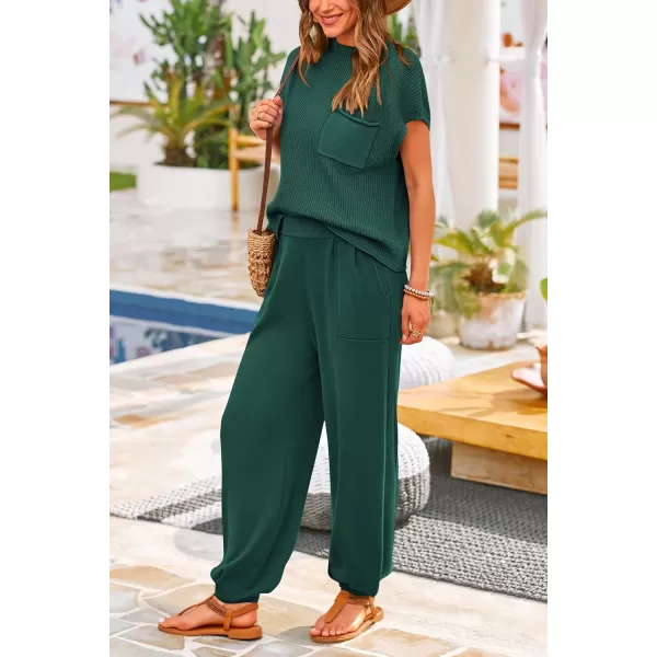 PRETTYGARDEN Womens Two Piece Outfits Sweater Sets Knit Pullover Tops And High Waisted Pants Matching Tracksuit Sweatsuit SetDark Green