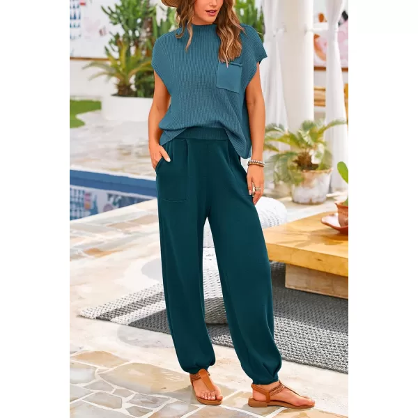 PRETTYGARDEN Womens Two Piece Outfits Sweater Sets Knit Pullover Tops And High Waisted Pants Matching Tracksuit Sweatsuit SetGrey Blue