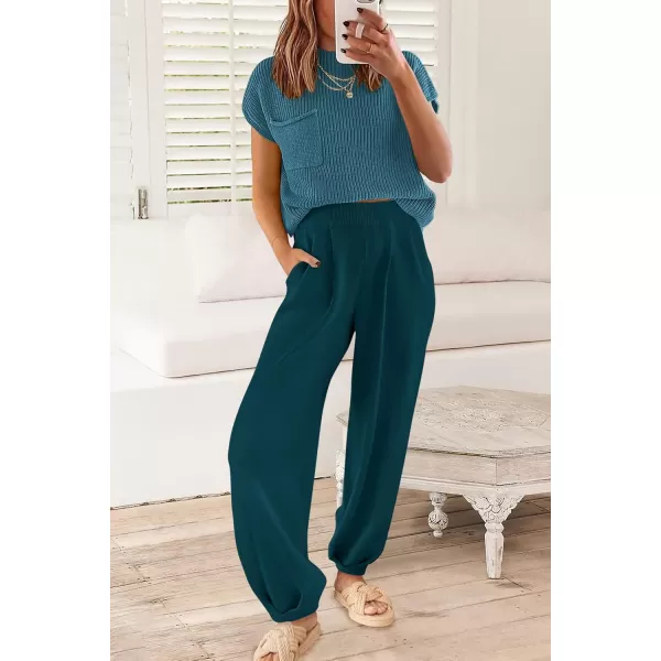 PRETTYGARDEN Womens Two Piece Outfits Sweater Sets Knit Pullover Tops And High Waisted Pants Matching Tracksuit Sweatsuit SetGrey Blue