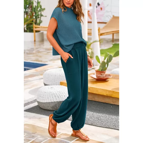 PRETTYGARDEN Womens Two Piece Outfits Sweater Sets Knit Pullover Tops And High Waisted Pants Matching Tracksuit Sweatsuit SetGrey Blue