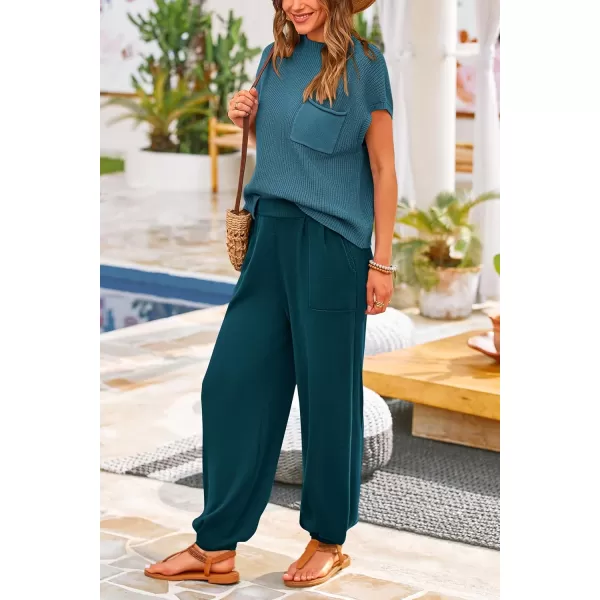 PRETTYGARDEN Womens Two Piece Outfits Sweater Sets Knit Pullover Tops And High Waisted Pants Matching Tracksuit Sweatsuit SetGrey Blue