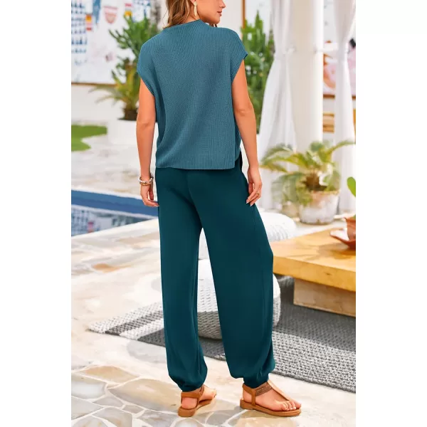 PRETTYGARDEN Womens Two Piece Outfits Sweater Sets Knit Pullover Tops And High Waisted Pants Matching Tracksuit Sweatsuit SetGrey Blue