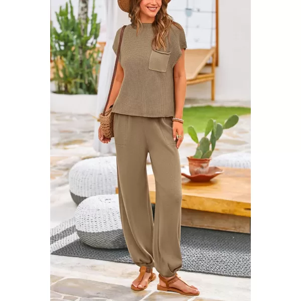 PRETTYGARDEN Womens Two Piece Outfits Sweater Sets Knit Pullover Tops And High Waisted Pants Matching Tracksuit Sweatsuit SetKhaki