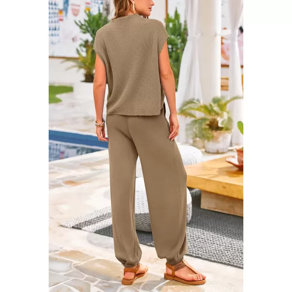 PRETTYGARDEN Womens Two Piece Outfits Sweater Sets Knit Pullover Tops And High Waisted Pants Matching Tracksuit Sweatsuit SetKhaki