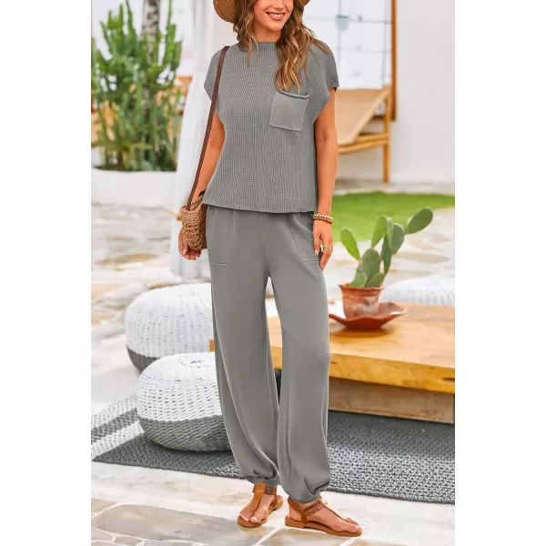 PRETTYGARDEN Womens Two Piece Outfits Sweater Sets Knit Pullover Tops And High Waisted Pants Matching Tracksuit Sweatsuit SetLight Grey