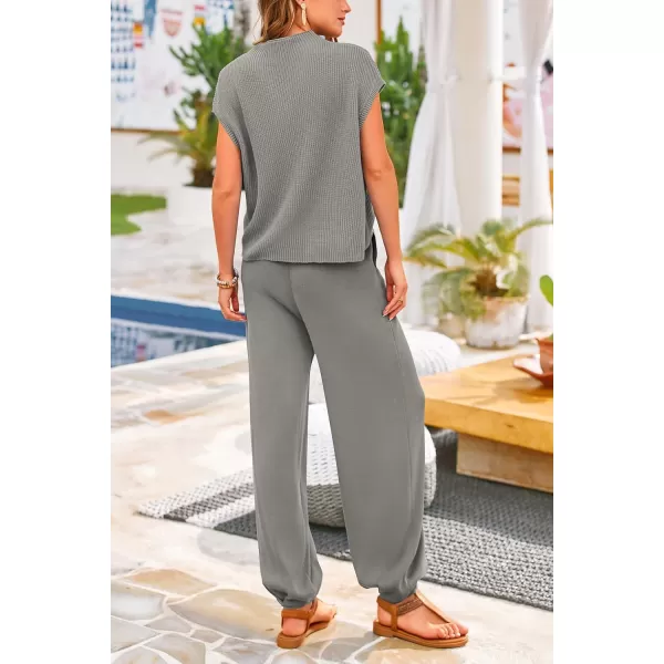PRETTYGARDEN Womens Two Piece Outfits Sweater Sets Knit Pullover Tops And High Waisted Pants Matching Tracksuit Sweatsuit SetLight Grey