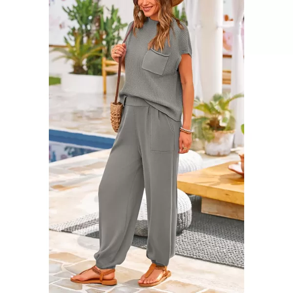 PRETTYGARDEN Womens Two Piece Outfits Sweater Sets Knit Pullover Tops And High Waisted Pants Matching Tracksuit Sweatsuit SetLight Grey