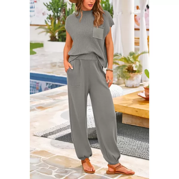 PRETTYGARDEN Womens Two Piece Outfits Sweater Sets Knit Pullover Tops And High Waisted Pants Matching Tracksuit Sweatsuit SetLight Grey