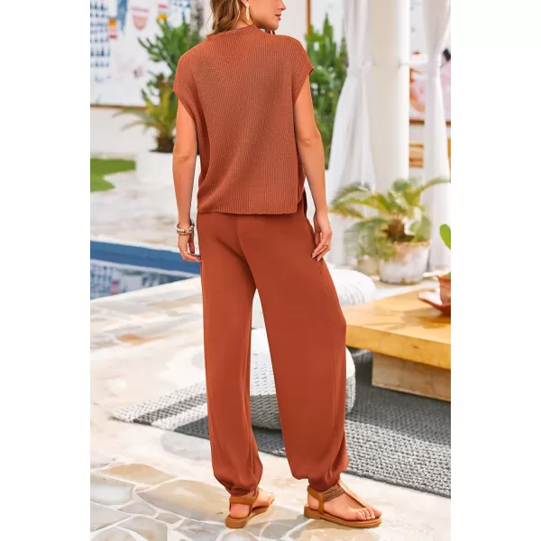 PRETTYGARDEN Womens Two Piece Outfits Sweater Sets Knit Pullover Tops And High Waisted Pants Matching Tracksuit Sweatsuit SetRust Red