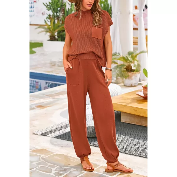 PRETTYGARDEN Womens Two Piece Outfits Sweater Sets Knit Pullover Tops And High Waisted Pants Matching Tracksuit Sweatsuit SetRust Red