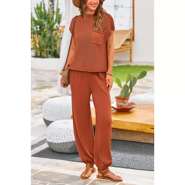PRETTYGARDEN Womens Two Piece Outfits Sweater Sets Knit Pullover Tops And High Waisted Pants Matching Tracksuit Sweatsuit SetRust Red