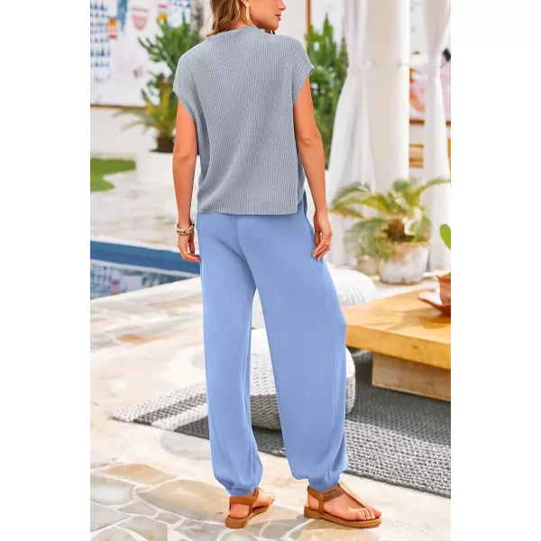 PRETTYGARDEN Womens Two Piece Outfits Sweater Sets Knit Pullover Tops And High Waisted Pants Matching Tracksuit Sweatsuit SetSky Blue
