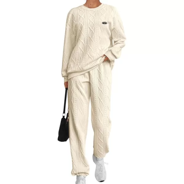 PRETTYGARDEN Lounge Sets for Women Fall 2024 Matching Sets Clothing 2 Piece Outfits Long Sleeve Tracksuit Textured SetsBeige