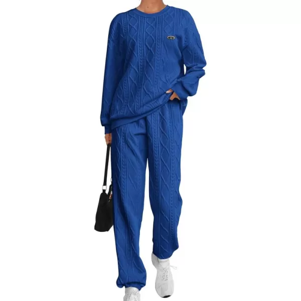 PRETTYGARDEN Lounge Sets for Women Fall 2024 Matching Sets Clothing 2 Piece Outfits Long Sleeve Tracksuit Textured SetsBlue