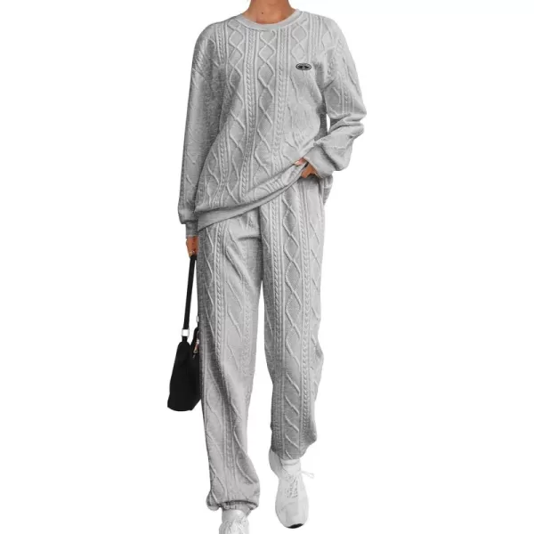PRETTYGARDEN Lounge Sets for Women Fall 2024 Matching Sets Clothing 2 Piece Outfits Long Sleeve Tracksuit Textured SetsGrey