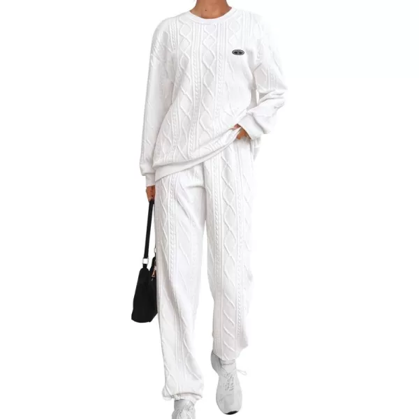 PRETTYGARDEN Lounge Sets for Women Fall 2024 Matching Sets Clothing 2 Piece Outfits Long Sleeve Tracksuit Textured SetsWhite