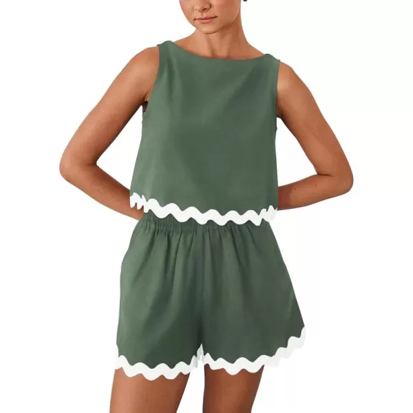 PRETTYGARDEN Womens 2 Piece Beach Vacation Outfits Casual Cropped Tank Top High Waist Shorts Set TracksuitGreen