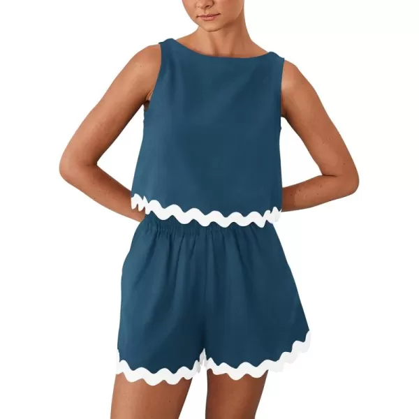 PRETTYGARDEN Womens 2 Piece Beach Vacation Outfits Casual Cropped Tank Top High Waist Shorts Set TracksuitLake Blue