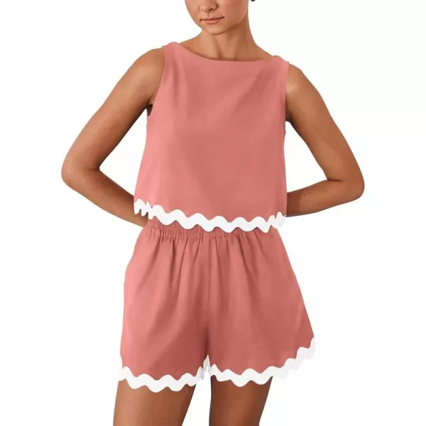 PRETTYGARDEN Womens 2 Piece Beach Vacation Outfits Casual Cropped Tank Top High Waist Shorts Set TracksuitPink