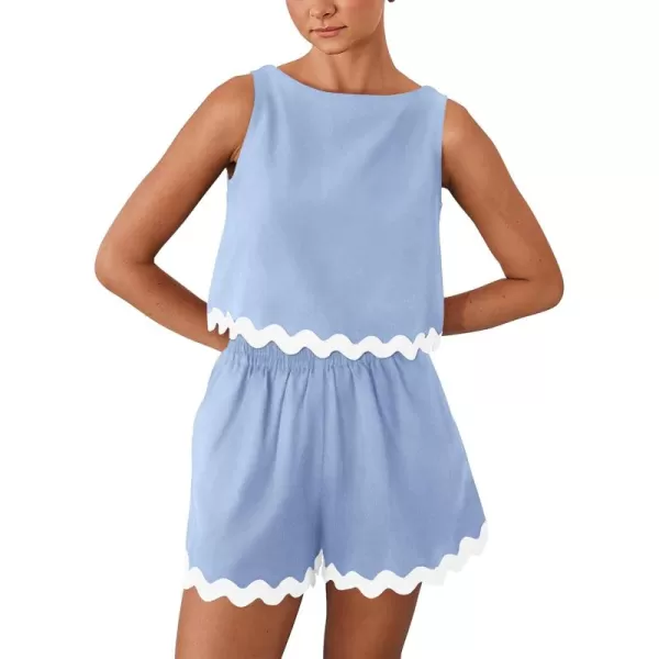 PRETTYGARDEN Womens 2 Piece Beach Vacation Outfits Casual Cropped Tank Top High Waist Shorts Set TracksuitSky Blue