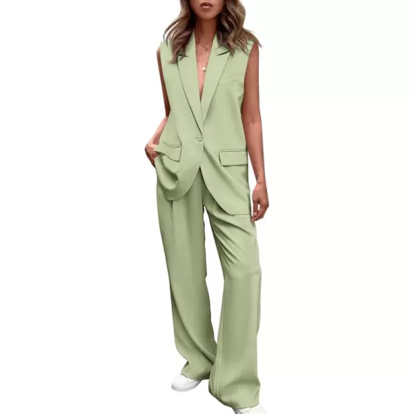 PRETTYGARDEN Womens 2 Piece Outfits Sleeveless Suit Vest and Wide Leg Pants Business Casual Blazer SetsLight Green