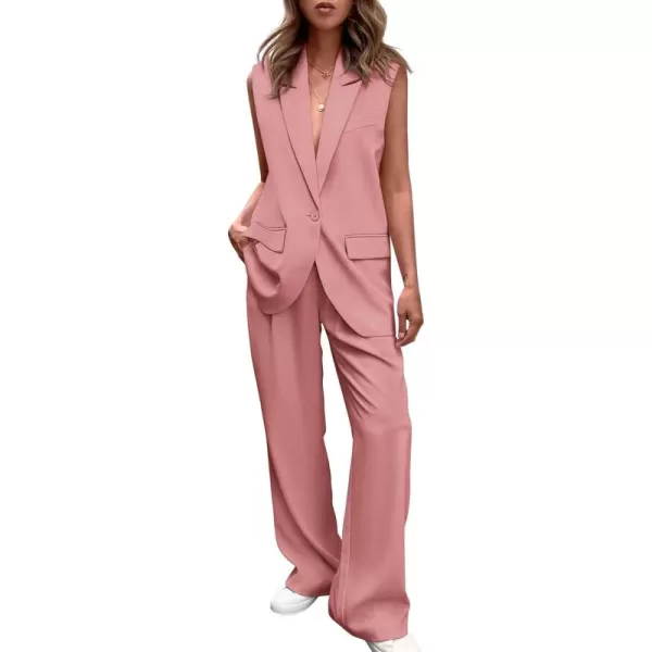 PRETTYGARDEN Womens 2 Piece Outfits Sleeveless Suit Vest and Wide Leg Pants Business Casual Blazer SetsLight Pink