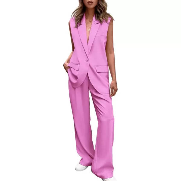 PRETTYGARDEN Womens 2 Piece Outfits Sleeveless Suit Vest and Wide Leg Pants Business Casual Blazer SetsPink