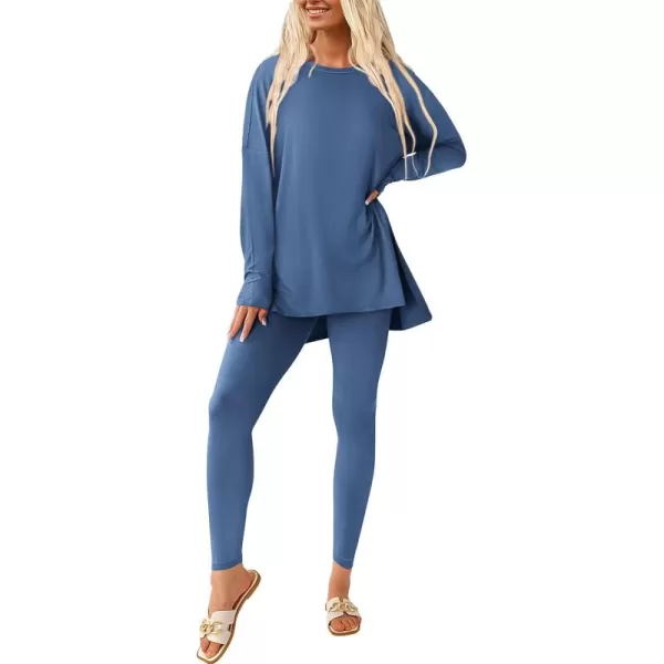 PRETTYGARDEN Womens Fall 2 Piece Outfits Casual Long Sleeve Tunic Tops Legging Pants Matching Lounge Sets SweatsuitsBlue