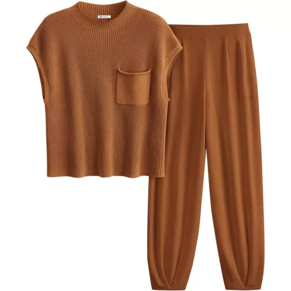 PRETTYGARDEN Womens Two Piece Outfits Sweater Sets Knit Pullover Tops And High Waisted Pants Matching Tracksuit Sweatsuit SetBrown