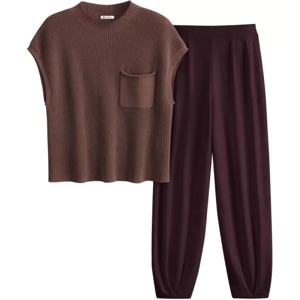 PRETTYGARDEN Womens Two Piece Outfits Sweater Sets Knit Pullover Tops And High Waisted Pants Matching Tracksuit Sweatsuit SetCoffee