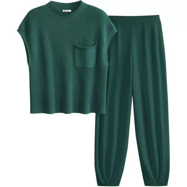 PRETTYGARDEN Womens Two Piece Outfits Sweater Sets Knit Pullover Tops And High Waisted Pants Matching Tracksuit Sweatsuit SetDark Green