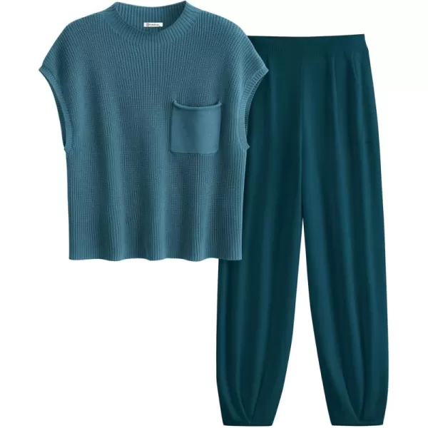 PRETTYGARDEN Womens Two Piece Outfits Sweater Sets Knit Pullover Tops And High Waisted Pants Matching Tracksuit Sweatsuit SetGrey Blue