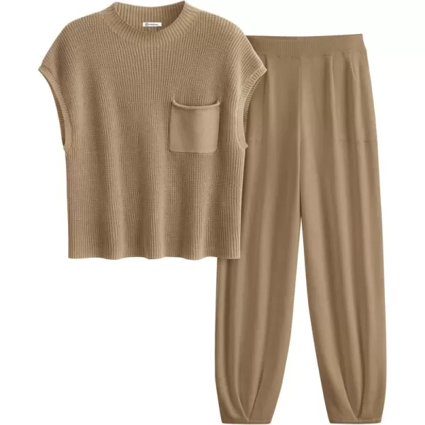 PRETTYGARDEN Womens Two Piece Outfits Sweater Sets Knit Pullover Tops And High Waisted Pants Matching Tracksuit Sweatsuit SetKhaki