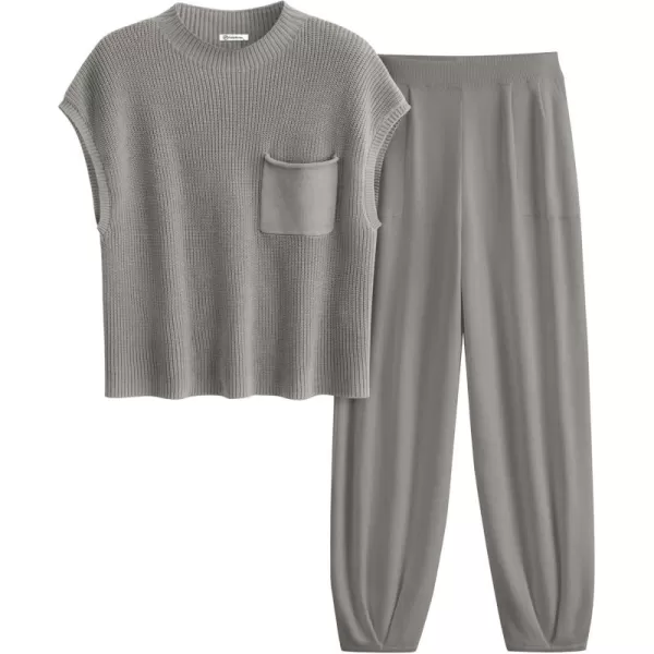 PRETTYGARDEN Womens Two Piece Outfits Sweater Sets Knit Pullover Tops And High Waisted Pants Matching Tracksuit Sweatsuit SetLight Grey