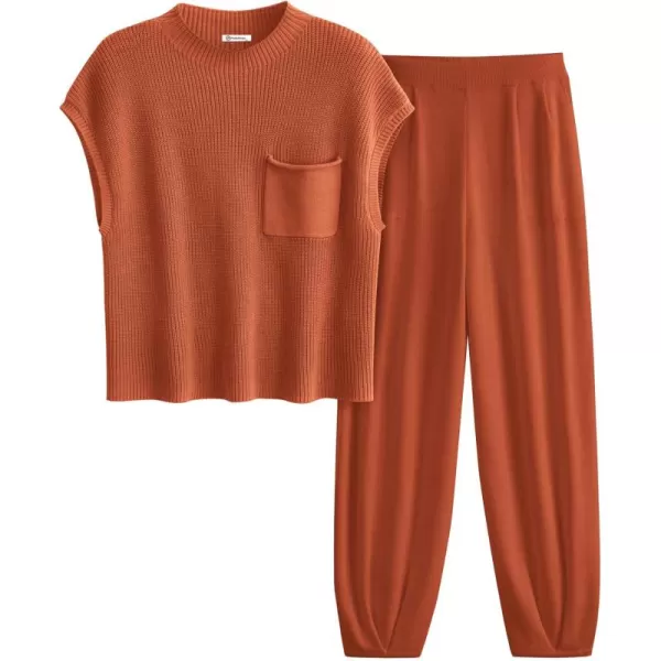 PRETTYGARDEN Womens Two Piece Outfits Sweater Sets Knit Pullover Tops And High Waisted Pants Matching Tracksuit Sweatsuit SetRust Red