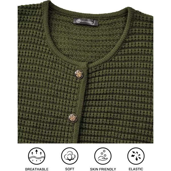 PRETTYGARDEN Open Front Cardigan Sweaters for Women Button Down Long Sleeve Casual Cute Knitted Shirts with PocketsArmy Green