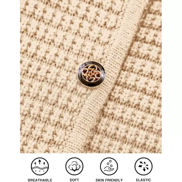 PRETTYGARDEN Open Front Cardigan Sweaters for Women Button Down Long Sleeve Casual Cute Knitted Shirts with PocketsBeige