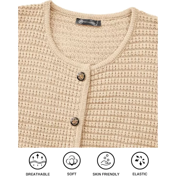 PRETTYGARDEN Open Front Cardigan Sweaters for Women Button Down Long Sleeve Casual Cute Knitted Shirts with PocketsBeige