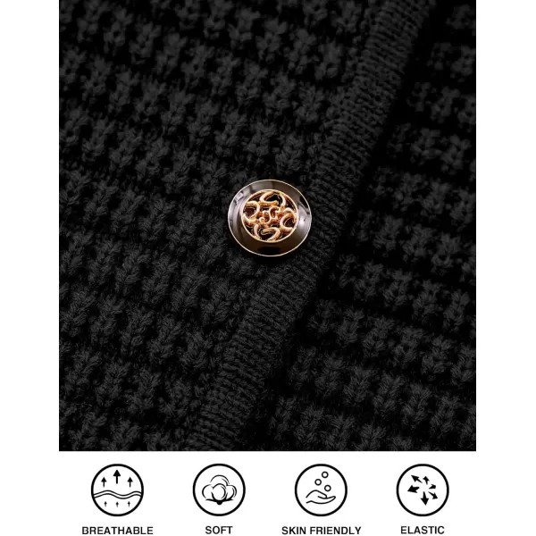 PRETTYGARDEN Open Front Cardigan Sweaters for Women Button Down Long Sleeve Casual Cute Knitted Shirts with PocketsBlack
