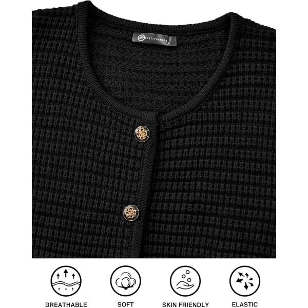 PRETTYGARDEN Open Front Cardigan Sweaters for Women Button Down Long Sleeve Casual Cute Knitted Shirts with PocketsBlack