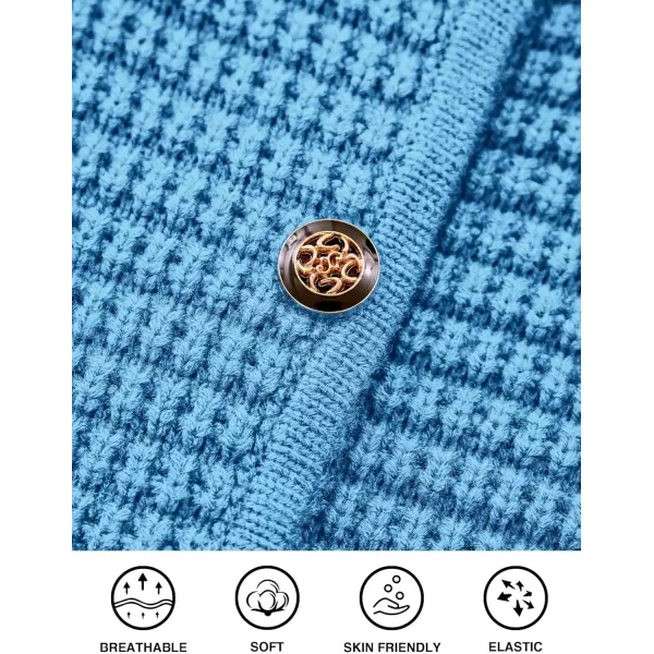 PRETTYGARDEN Open Front Cardigan Sweaters for Women Button Down Long Sleeve Casual Cute Knitted Shirts with PocketsBlue