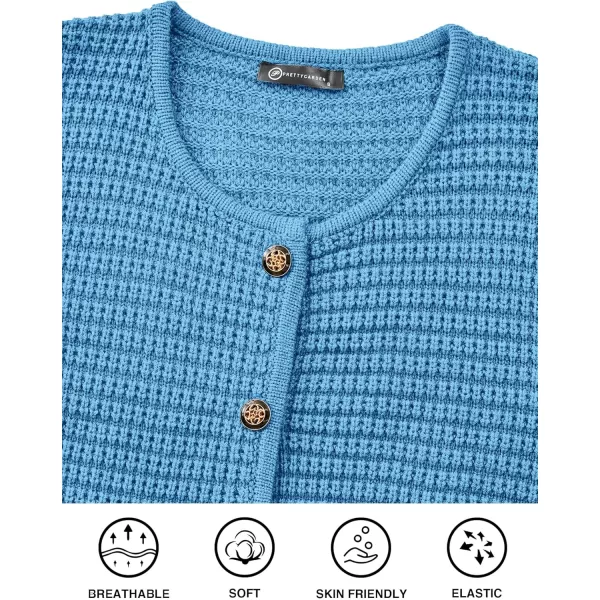 PRETTYGARDEN Open Front Cardigan Sweaters for Women Button Down Long Sleeve Casual Cute Knitted Shirts with PocketsBlue