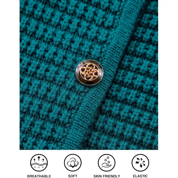 PRETTYGARDEN Open Front Cardigan Sweaters for Women Button Down Long Sleeve Casual Cute Knitted Shirts with PocketsBlue Green