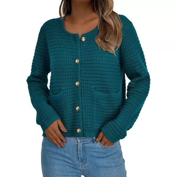 PRETTYGARDEN Open Front Cardigan Sweaters for Women Button Down Long Sleeve Casual Cute Knitted Shirts with PocketsBlue Green