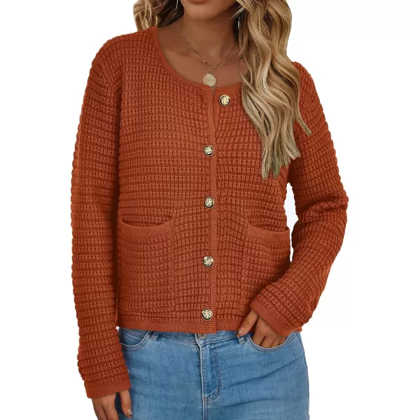 PRETTYGARDEN Open Front Cardigan Sweaters for Women Button Down Long Sleeve Casual Cute Knitted Shirts with PocketsCaramel