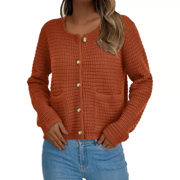 PRETTYGARDEN Open Front Cardigan Sweaters for Women Button Down Long Sleeve Casual Cute Knitted Shirts with PocketsCaramel