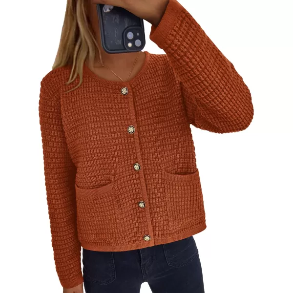 PRETTYGARDEN Open Front Cardigan Sweaters for Women Button Down Long Sleeve Casual Cute Knitted Shirts with PocketsCaramel
