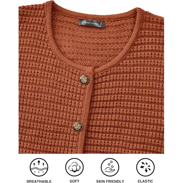 PRETTYGARDEN Open Front Cardigan Sweaters for Women Button Down Long Sleeve Casual Cute Knitted Shirts with PocketsCaramel